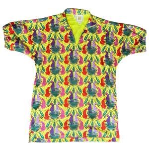 Emily McCarthy Poppy Peekaboo Caftan Dress Neon Leopards Cats V-Neck Size Large